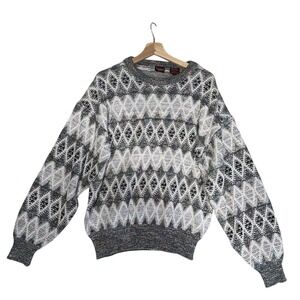 VTG Bachrach Mens Sz XL Coogi Style Gray White Textured 3D Knit Sweater Winter